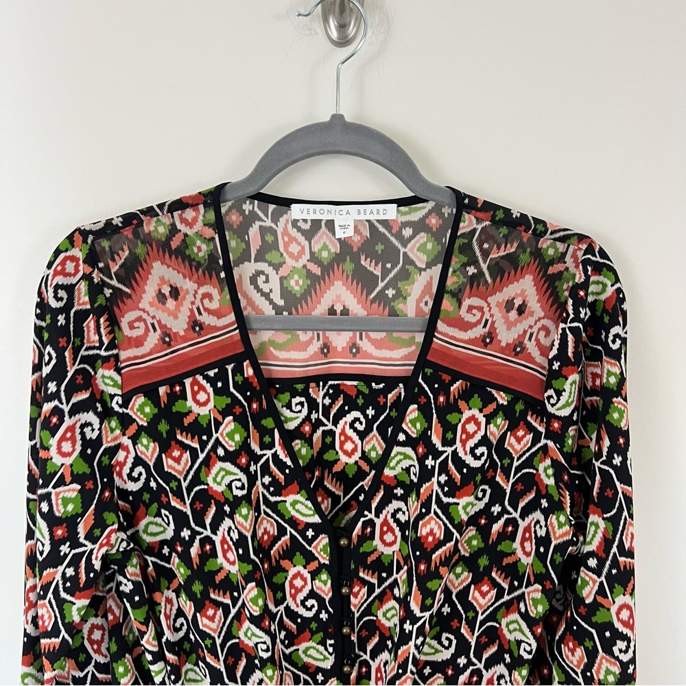 Veronica Beard Tie Front Silk Venice Mini Shirt Dress Size 6 - Picture 4 of 16
